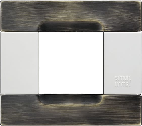 URMET - Placca 2 moduli serie bianca Kàdra in metallo ottone spazzolato.