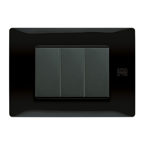 URMET - Placca Flexa in tecnopolimero nero assoluto per 3 moduli.