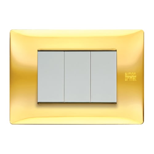 URMET - Placca Flexa in tecnopolimero con 3 moduli, finitura oro lucido.