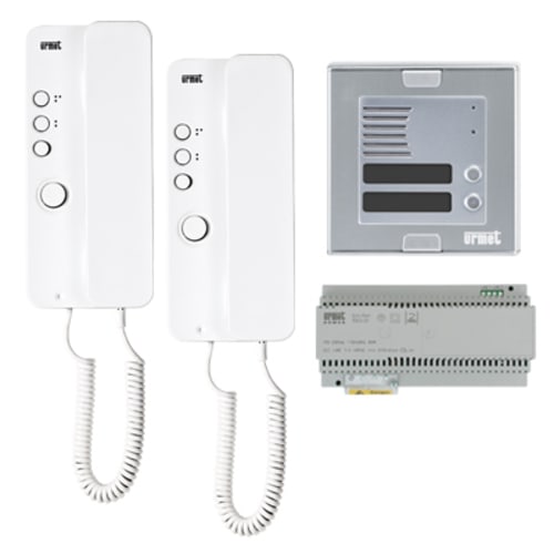 URMET - Kit bifamiliare audio con pulsantiera Sinthesi S2 e citofoni Mìro, sistema 2Voice MIRO 2VOICE.