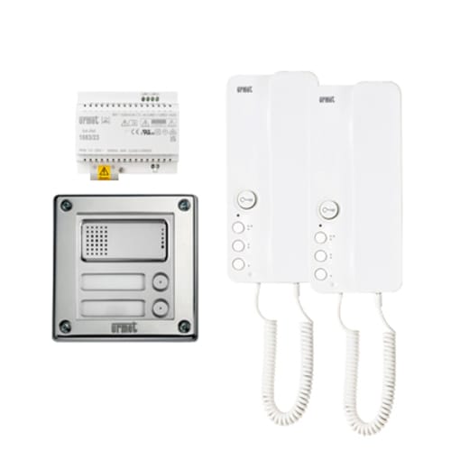 URMET - Kit base impianto audio Steel, Sinthesi, 2 citofoni Mìro cornetta, sistema 2Voice.