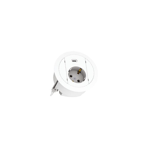 URMET - Kit Round con presa schuko 2P+T 16A-250V, USB 2.1A Tipo C, bianco 1XSCHUKO ROUND B 1XUSB TIPO C.