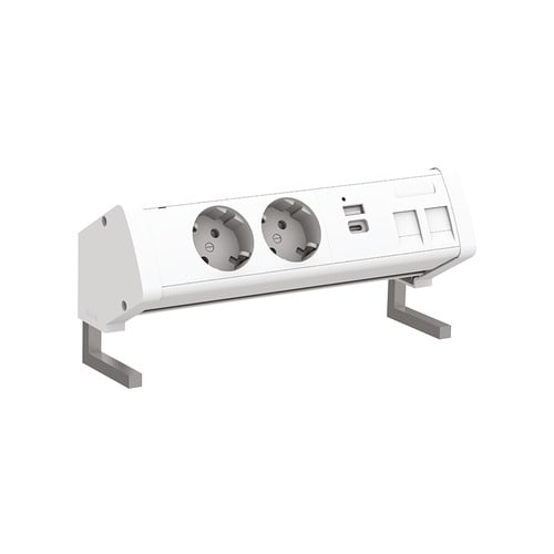 URMET - Kit Overdesk con 2 prese P40 2P+T 16A-250V, 2 USB 4.2A Tipo A+C, bianco.