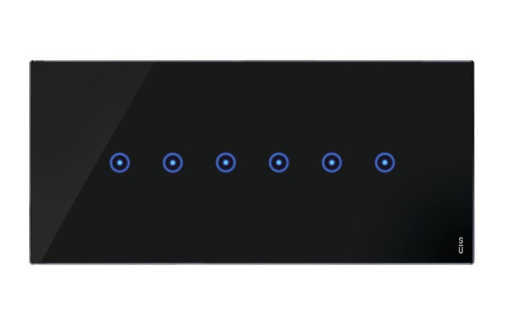 URMET - Placca touch 6 moduli, 6 simboli, vetro nero lava.