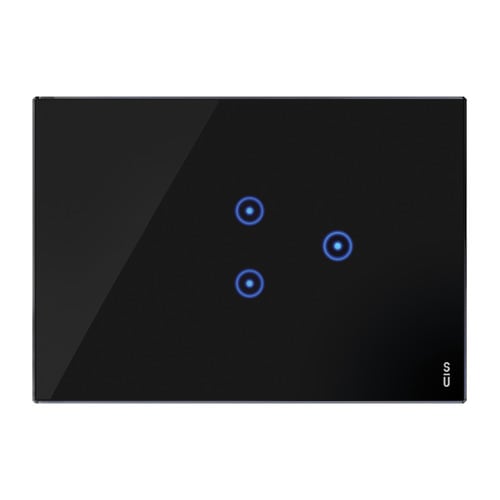 URMET - Placca 3 moduli, 1 simbolo centrale sovrapposto, 1 simbolo a destra, Expì Touch, vetro, nero lava, 2 ICO SOV. 1 ICO DX.