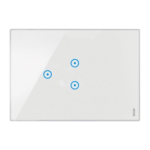 URMET - Placca 3 moduli, 1 simbolo centrale sovrapposto, 1 simbolo a sinistra, Expì Touch, vetro, bianco neve PLAC.BIANC.2 ICO SOV. 1 ICO SX.