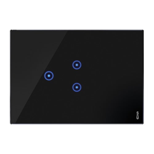 URMET - Placca 3 moduli, 1 simbolo centrale sovrapposto, 1 simbolo a sinistra, Expì Touch, vetro, nero lava PLAC.NERO 2 ICO SOV. 1 ICO SX.