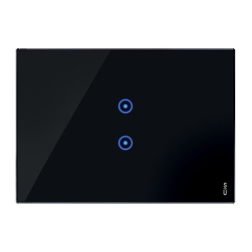 URMET - Placca touch vetro nero lava, 2 icone sovrapposte, 3 moduli, simbolo centrale.
