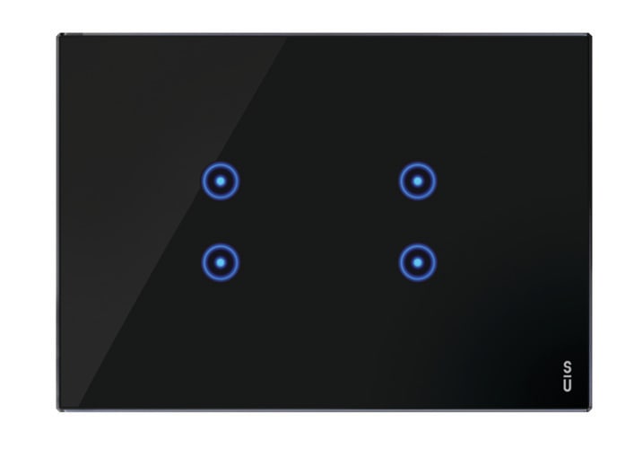 URMET - Placca touch 4 moduli, 2 icone sovrapposte, vetro nero lava, Expì Touch, 3M NR. 14543.NR