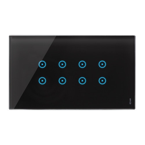 URMET - Placca touch 8 icone sovrapposte, 4 moduli, vetro nero lava.