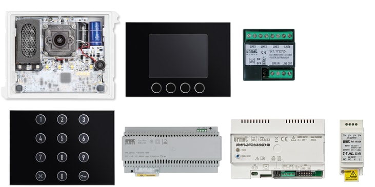 URMET - Kit base impianto video Alpha con Callme multiutenza, tastiera e display con rubrica, sistema 2Voice 2V.