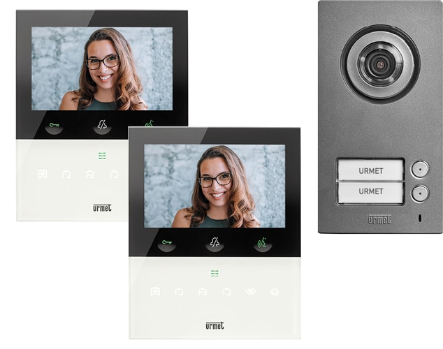 URMET - Kit bifamiliare video con pulsantiera Mikra2 e videocitofono vivavoce con Wi-Fi VOG5W bianco, sistema 2Voice.
