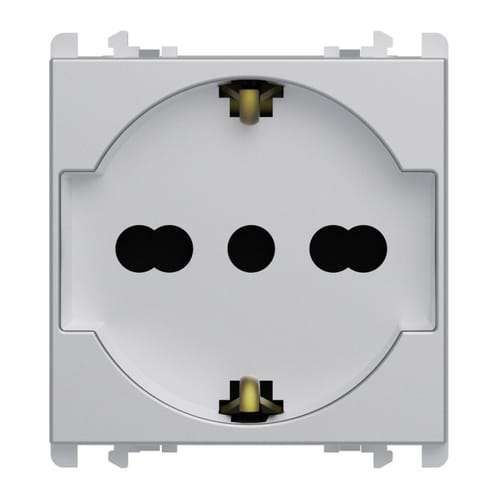 URMET - Presa universale P40 2 moduli 2P+T 16A-250V Lybra Alluminio 27310/2.AL