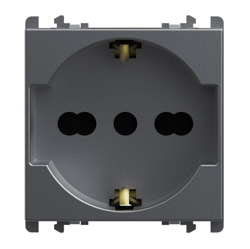 URMET - Presa universale P40 2 moduli 2P+T 16A-250V Lybra Titanio 27310/2.TT