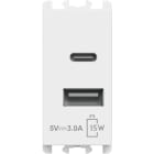 URMET - Unità di alimentazione con due uscite USB Tipo "A" e Tipo "C" 1 modulo 5V 3.0A 100-230V Lybra Bianco