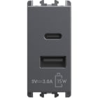 URMET - Unità di alimentazione con due uscite USB Tipo "A" e Tipo "C" 1 modulo 5V 3.0A 100-230V Lybra Titanio