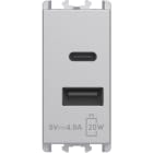 URMET - Unità di alimentazione con due uscite USB PD20W Tipo "A" e Tipo "C" 1 modulo 100-230V 50/60HZ Alluminio 27332.AL