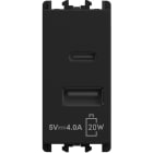 URMET - Unità di alimentazione con due uscite USB PD20W Tipo "A" e Tipo "C" 1 modulo 100-230V 50/60HZ Nero