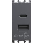 URMET - Unità di alimentazione con due uscite USB PD20W Tipo "A" e Tipo "C" 1 modulo 100-230V 50/60HZ Titanio 27332.TT