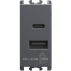 URMET - Unità di alimentazione con due uscite USB PD20W Tipo "A" e Tipo "C" 1 modulo 100-230V 50/60HZ Titanio
