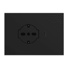 URMET - Kit supporto+placca Lybra con presa P40 Clean 2P+T 16A 250V e presa USB 3.0A Tipo C 3 moduli Nero