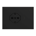URMET - Kit supporto+placca Lybra con presa P40 Clean 2P+T 16A 250V e presa USB 3.0A Tipo C 3 moduli Nero