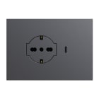 URMET - Kit supporto+placca Lybra con presa P40 Clean 2P+T 16A 250V e presa USB 3.0A Tipo C 3 moduli Titanio