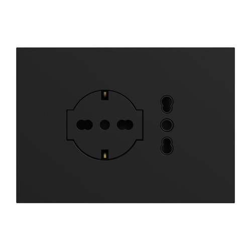 URMET - Kit supporto+placca Lybra con presa P40 Clean 2P+T 16A 250V e presa P11-P17 3 moduli Nero