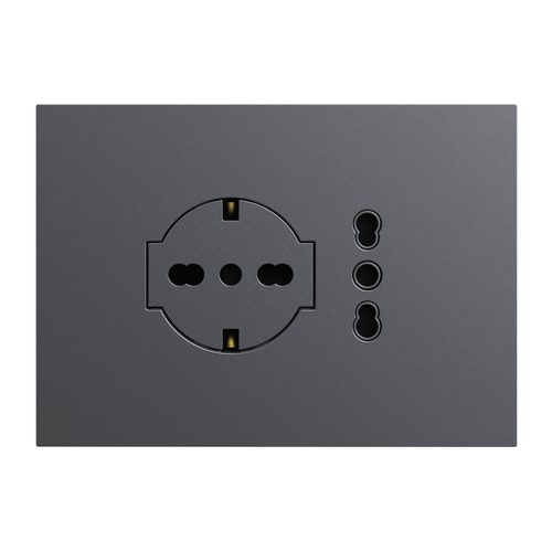 URMET - Kit supporto+placca Lybra con presa P40 Clean 2P+T 16A 250V e presa P11-P17 3 moduli Titanio