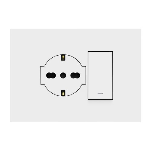 URMET - Kit supporto+placca Lybra con presa P40 Clean 2P+T 16A 250V e deviatore 1P 10AX 3 moduli Bianco