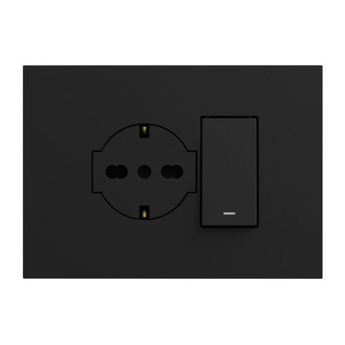 URMET - Kit supporto+placca Lybra con presa P40 Clean 2P+T 16A 250V e deviatore 1P 10AX 3 moduli Nero