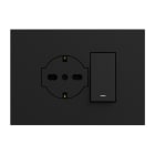 URMET - Kit supporto+placca Lybra con presa P40 Clean 2P+T 16A 250V e deviatore 1P 10AX 3 moduli Nero