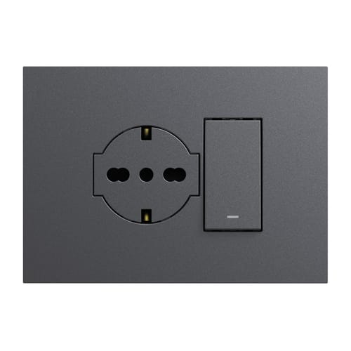 URMET - Kit supporto+placca Lybra con presa P40 Clean 2P+T 16A 250V e deviatore 1P 10AX 3 moduli Titanio