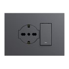 URMET - Kit supporto+placca Lybra con presa P40 Clean 2P+T 16A 250V e deviatore 1P 10AX 3 moduli Titanio