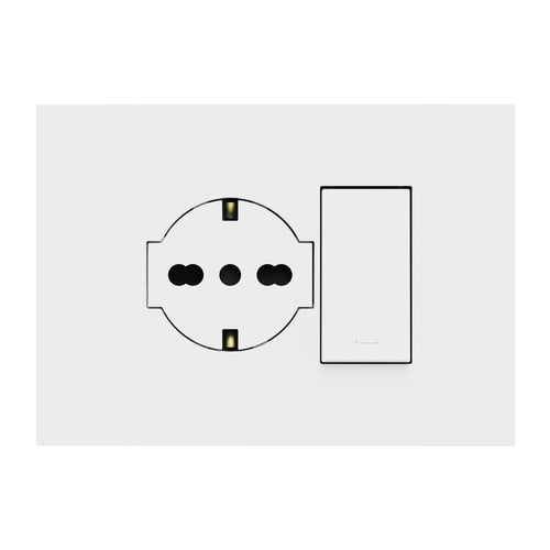 URMET - Kit supporto+placca Lybra con presa P40 Clean 2P+T 16A 250V e pulsante 10A 3 moduli Bianco
