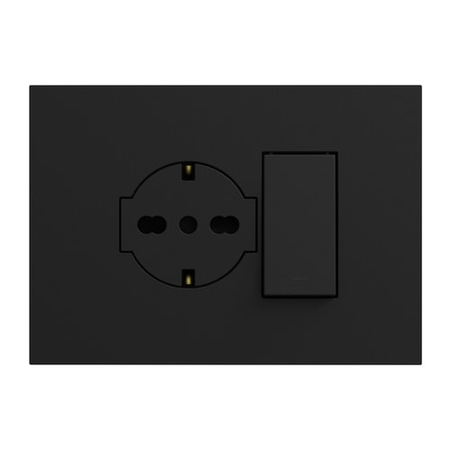 URMET - Kit supporto+placca Lybra con presa P40 Clean 2P+T 16A 250V e pulsante 10A 3 moduli Nero
