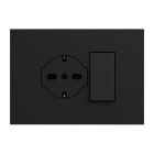 URMET - Kit supporto+placca Lybra con presa P40 Clean 2P+T 16A 250V e pulsante 10A 3 moduli Nero