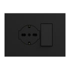 URMET - Kit supporto+placca Lybra con presa P40 Clean 2P+T 16A 250V e pulsante 10A 3 moduli Nero