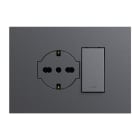 URMET - Kit supporto+placca Lybra con presa P40 Clean 2P+T 16A 250V e pulsante 10A 3 moduli Titanio