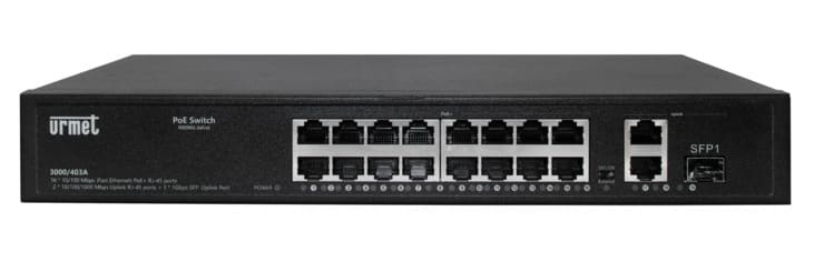 URMET - Switch 16 porte PoE 10/100Mbps + 2 porte 10/100Mbps + 1 slot SFP 1Gb serie EDGE SWITCH 16X 10/100 POE+2 UPLINK.