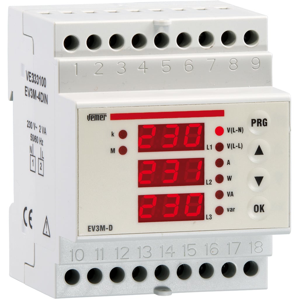 VEMER - EV3M-4DIN WATTMETRO TRIFASE MULTIFUNZ.