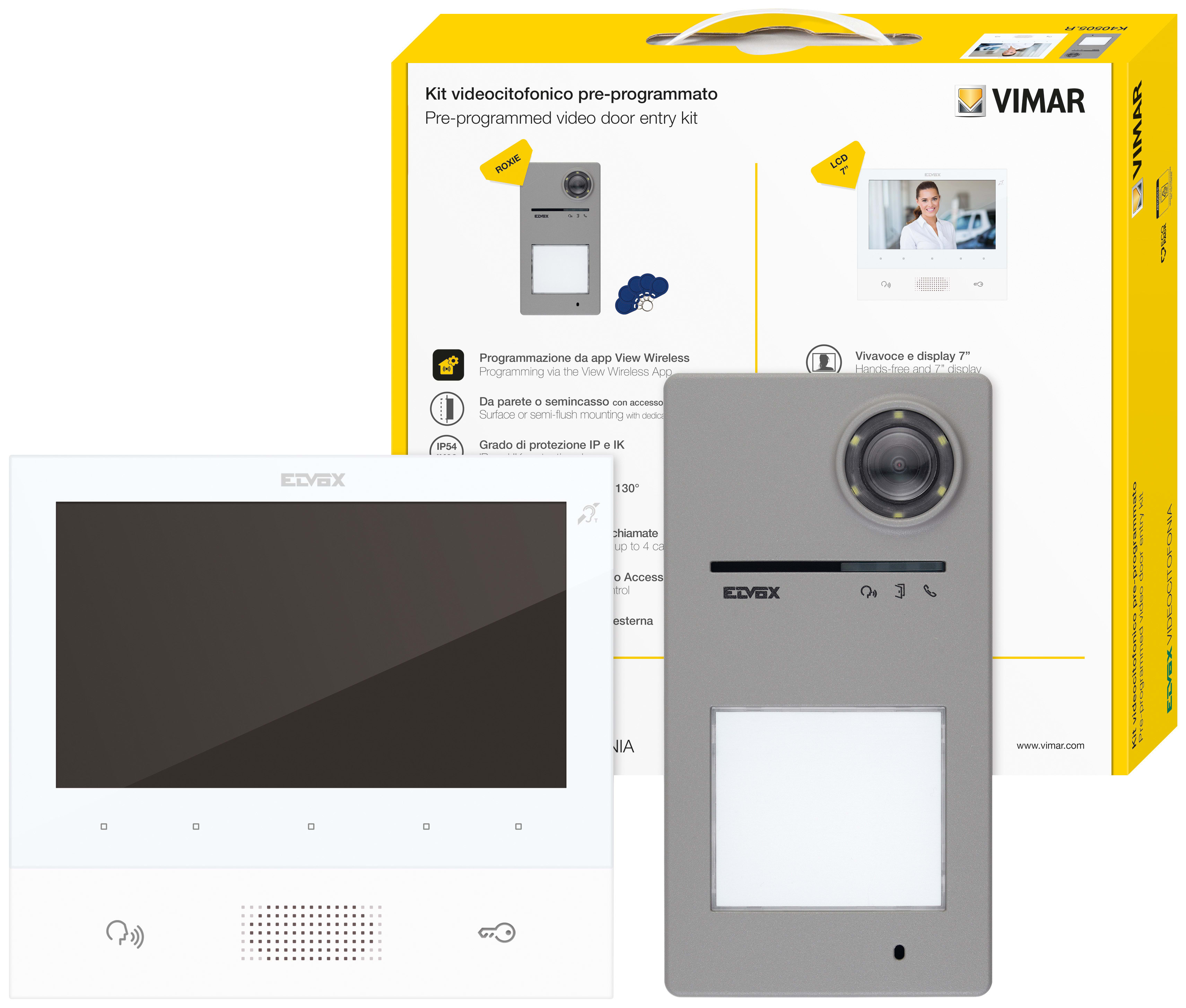 VIMAR - Kit Videocitofonico Due Fili Plus Espandibile A Colori con Videocitofono Vivavoce Tab 7, Targa Roxie e Accessori