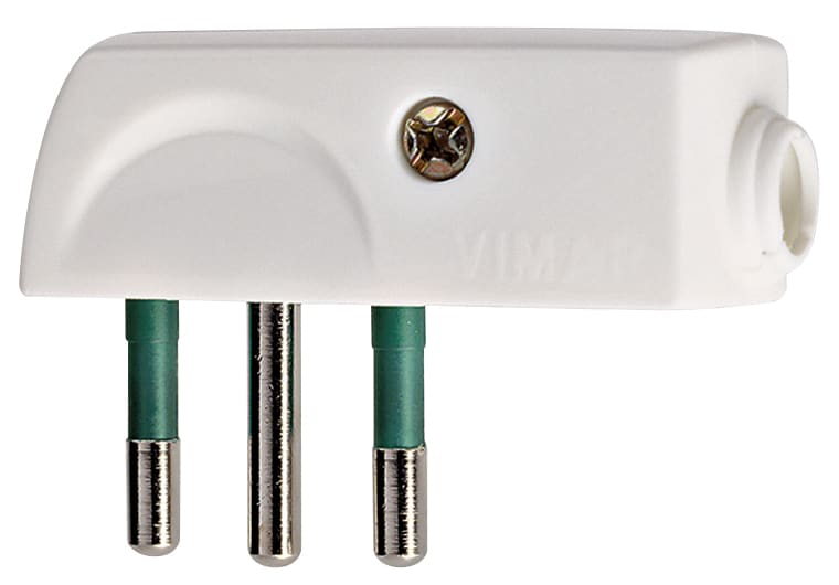 VIMAR - Spina Piatta 2P+T 10A Bianco Sicury 250V~ Standard Italiano Uscita Cavo 90° Estraibilità Prese Affiancate