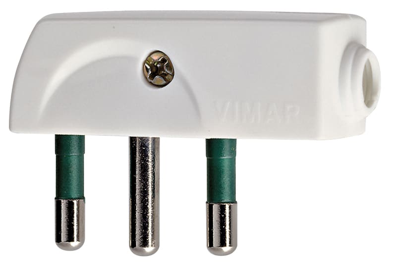 VIMAR - Spina Piatta 2P+T 16A Bianco Sicury 250V~ Standard Italiano Tipo Spa17 Uscita Cavo 90° Estraibilità Prese Affiancate