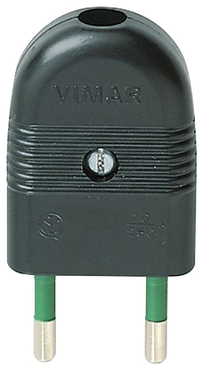 VIMAR - Spina 2P 10A Assiale Nero Sicury Standard Italiano Tipo S10 Uscita Cavo