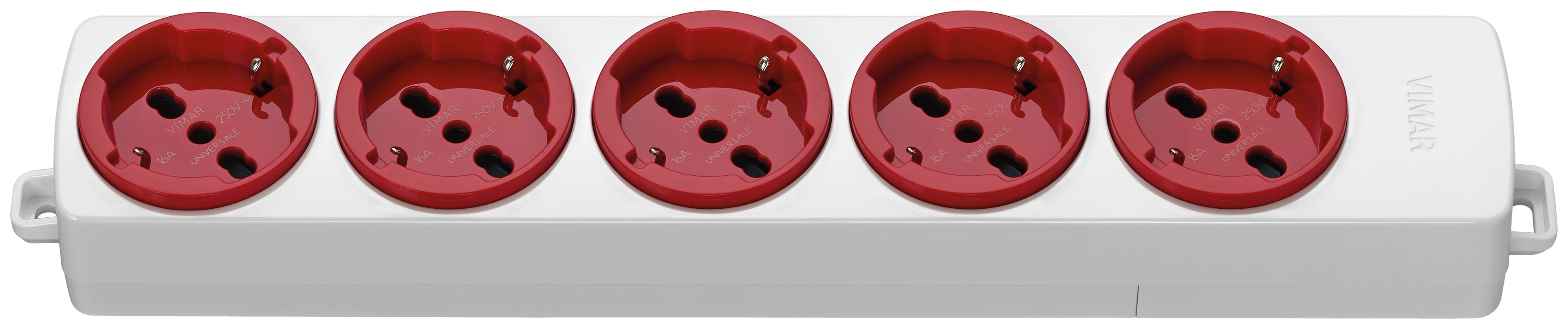 VIMAR - Presa Multipla Universale Rosso Sicury Standard Italiano 2P+T 16A 250V~ 5 Uscite Potenza Massima 3680W