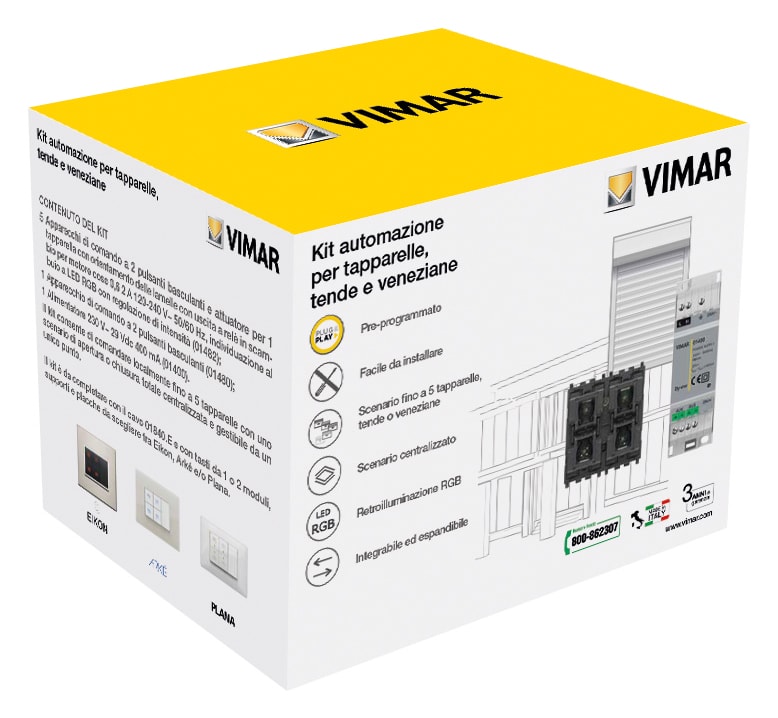 VIMAR - Kit Domotico Tapparelle Preprogrammato con 5 Apparecchi di Comando e Attuatore per Tapparella Orientabile
