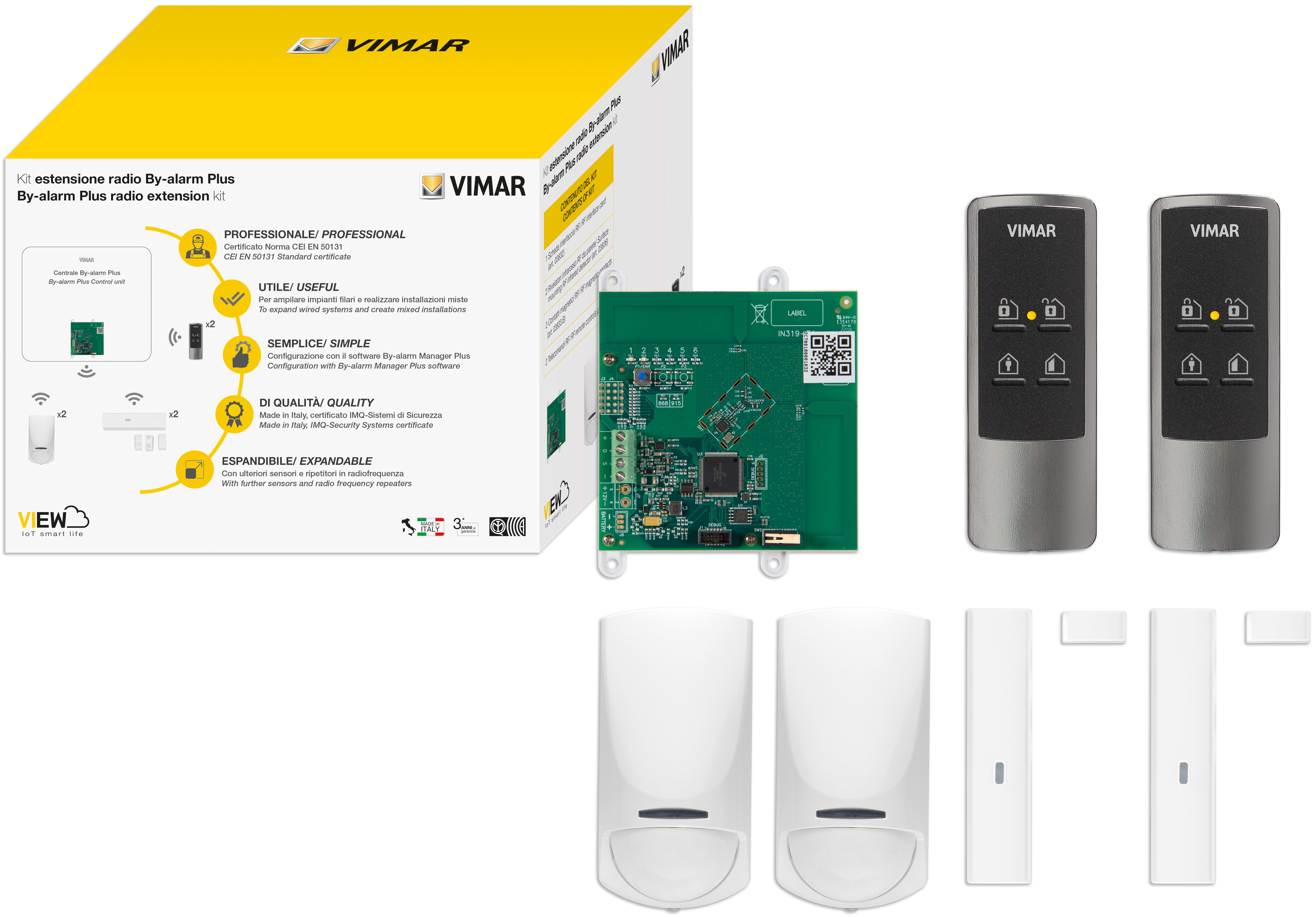 VIMAR - Kit Estensione Radio By-Alarm Plus con Interfaccia Rf, Rivelatori Ir, Contatti Magnetici e Telecomandi Parete
