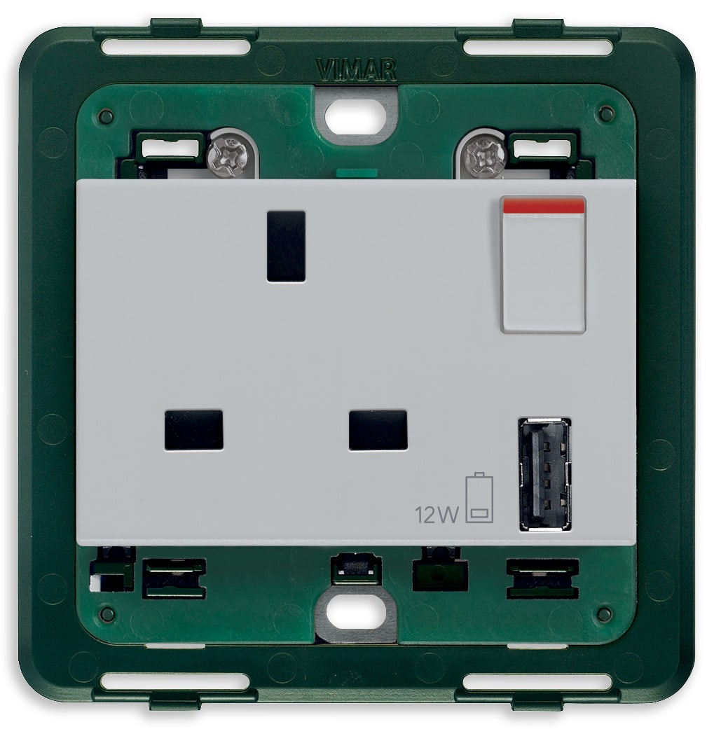 VIMAR - PRESA 2P+T 13A BS+INT.ROSSO+USB A SILVER