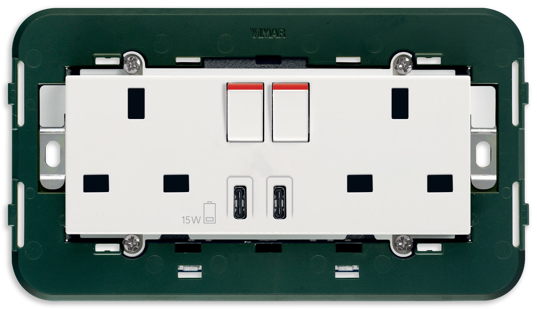 VIMAR - 2PRESE 2P+T13ABS+INT.ROSSO+USBC+C BIANCO